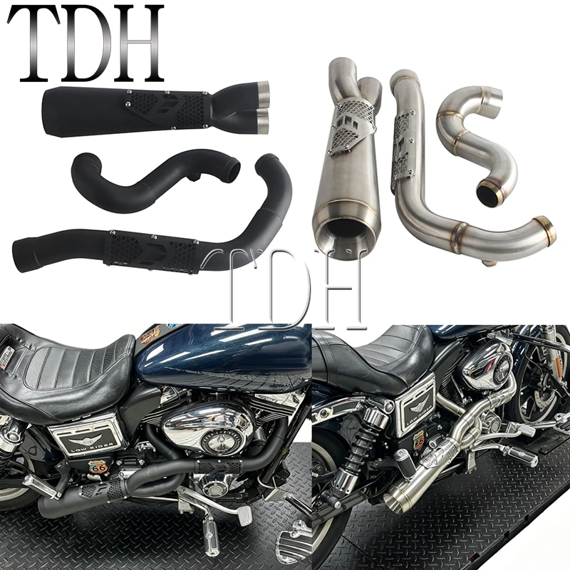 Motorcycle Drag Exhaust Stainless 2-1 Exhaust System For Harley Dyna W/ Mid-Controls Forward Controls Wide Super Glide 2006-2017