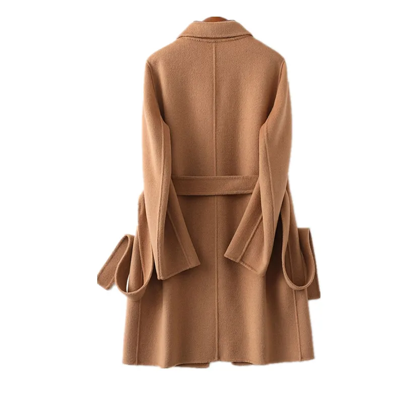 2025 Autumn Winter New Mid-Length Double-Faced Cashmere Coat Women Korean Slim Wool Jacket Female Fashion Woolen Overcoat B702