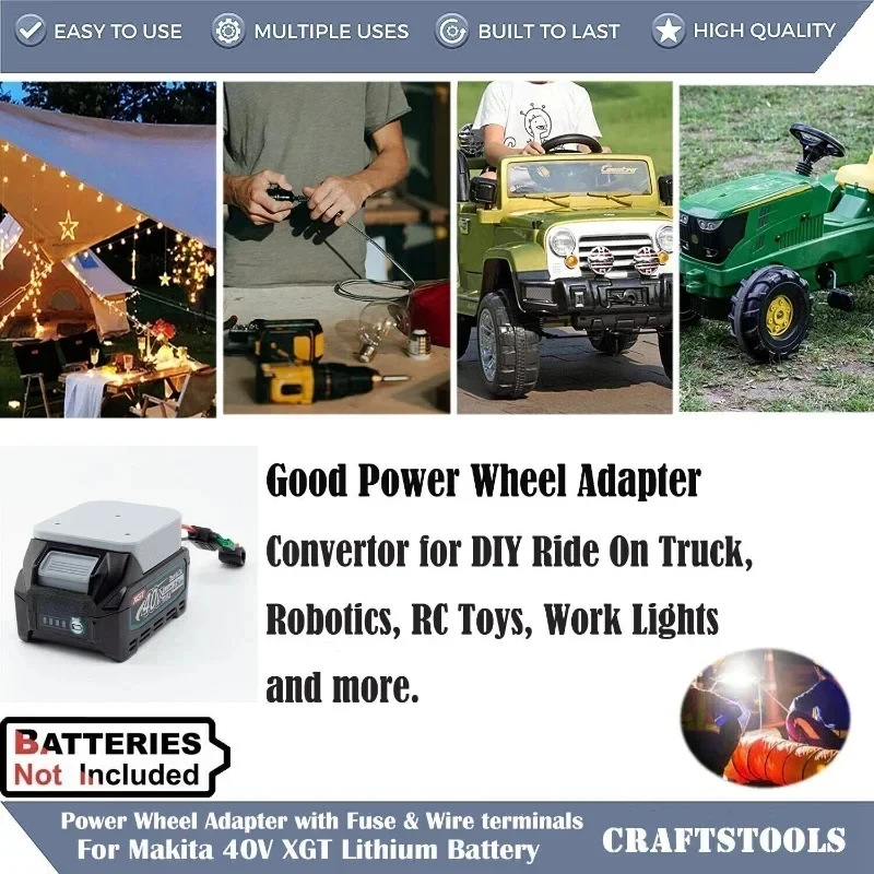 Power Wheels Adaptor for Makita 40V Li-ion Battery W/Fuse Holder And Switch Terminal DIY Adapter Block 14AWG For Control Car Toy