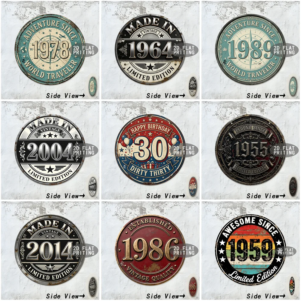 Vintage Round Adventure Made In Awesome Birthday Legend Birth Year Metal Tin Sign Retro Wall Plaque Decor For Home Bar Garage