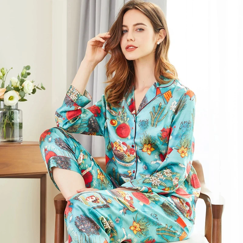 

Милая домашняя одежда из 100% тутового шелка для женщин, милый домашний пижамный комплект с лацканами, повседневная одежда, пижамы на пуговицах, одежда для сна, ночное белье