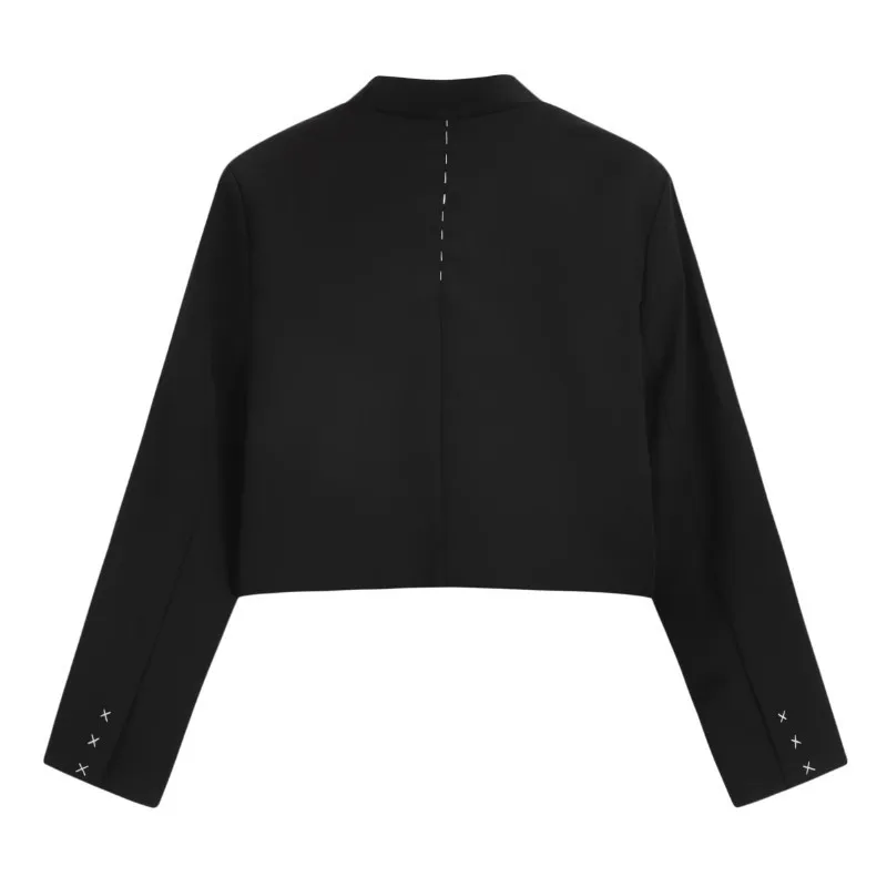 Giacca corta nera da donna monopetto irregolare primavera autunno coreano colletto alla coreana manica lunga blazer Casual femminile cappotto