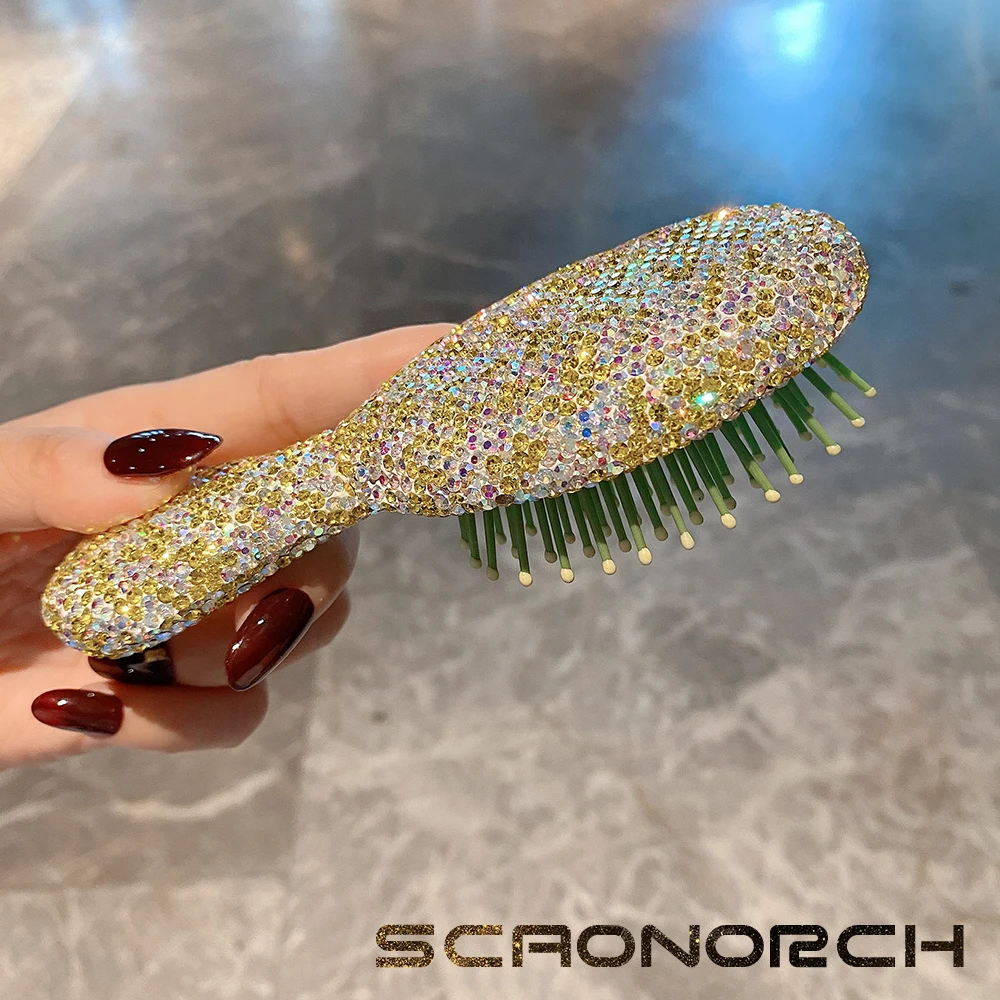 SCAONORCH Luxury Mini Airbag Comb Sparkling Rhinestone Portable Travel Massage Hair Comb Girl Hairdressing Styling Beauty Tool