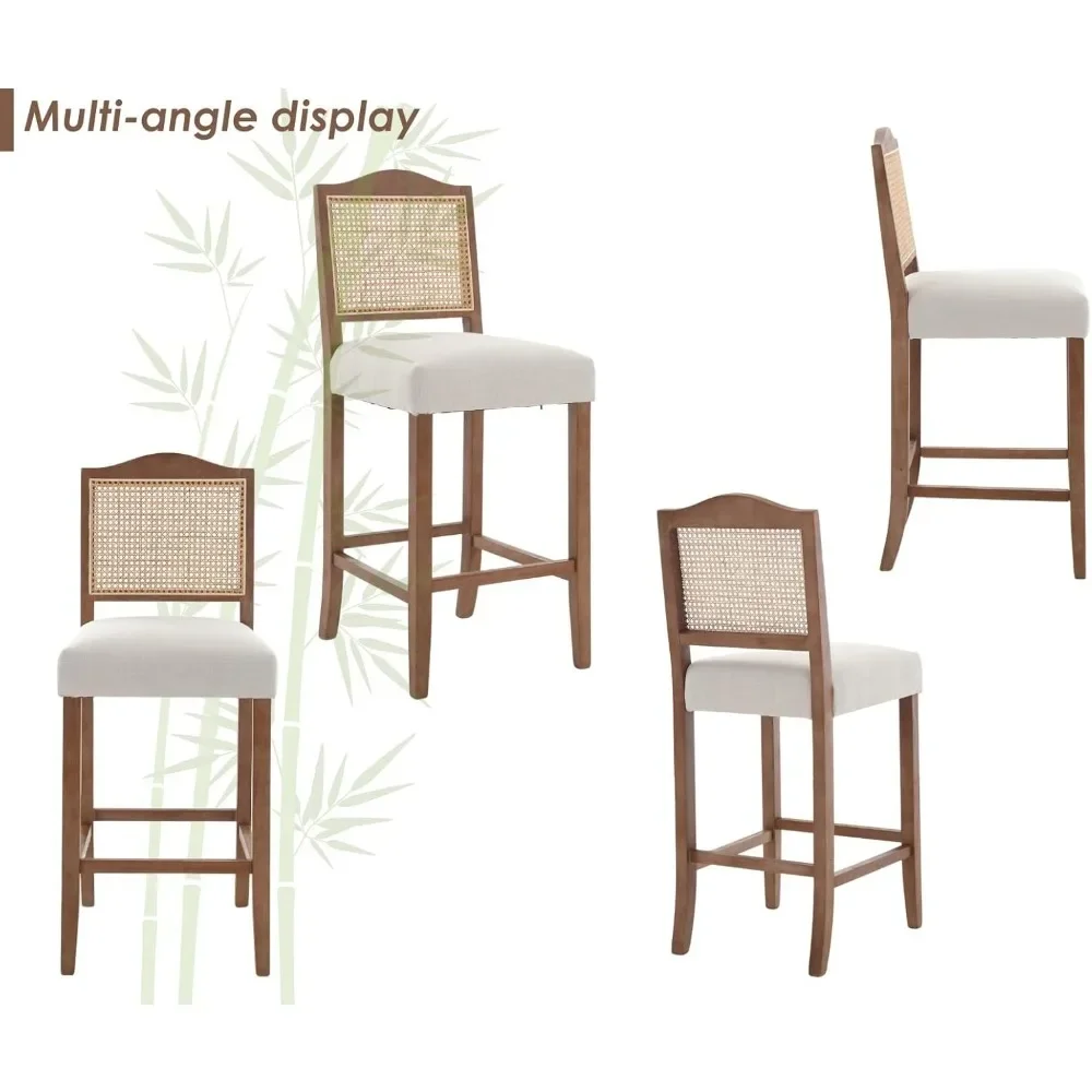 Counter height stool 4 piece set rattan farmhouse bar stool medieval modern bar chair kitchen bar stool with wooden legs