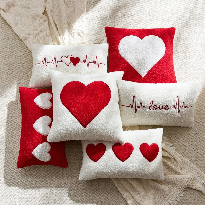 30X50/45X45 Couple Embroidered Throw Pillow Cover Red Love Teddy Velvet Waist Cushion Cover Decor Home Decorative Pillowcase