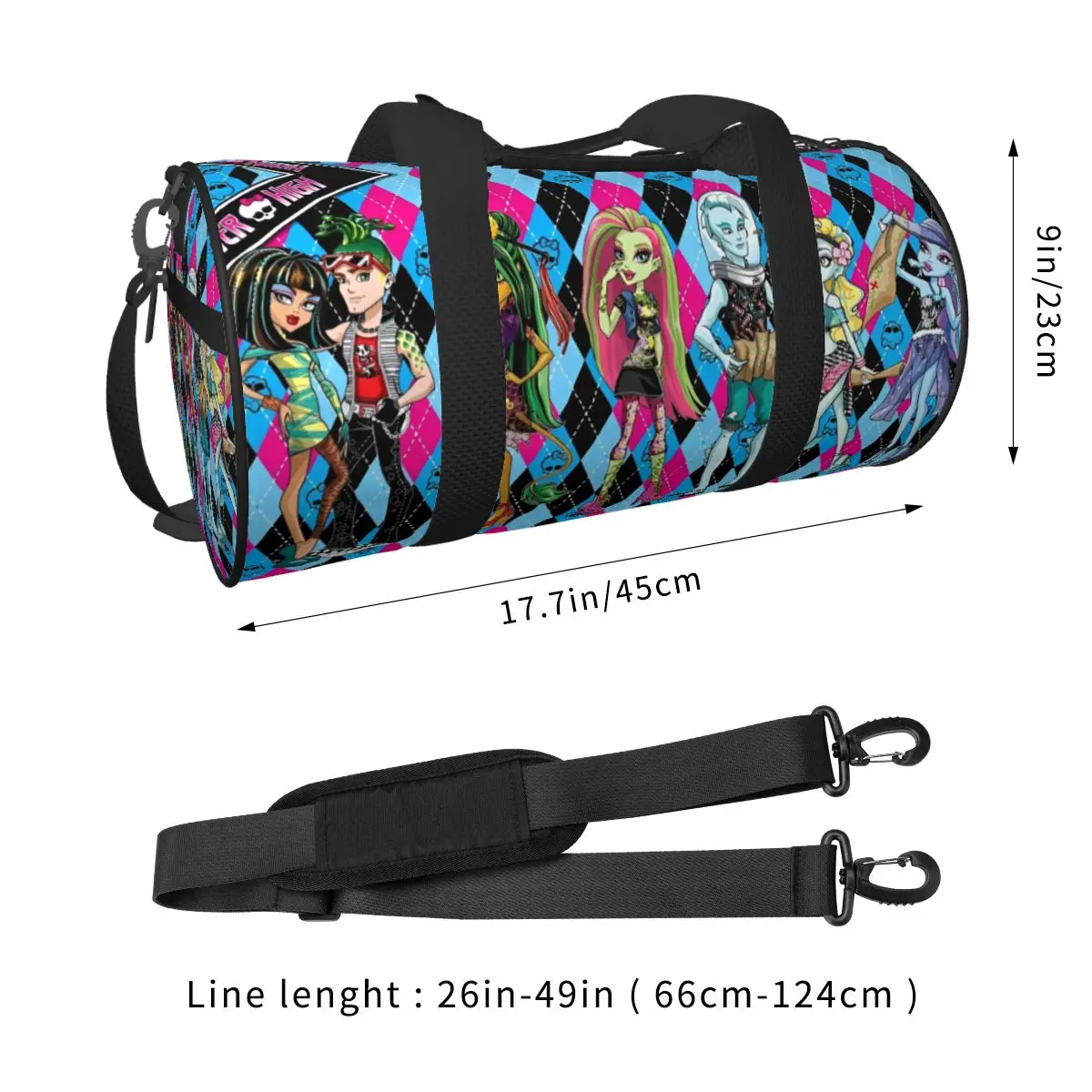 Monster High Character Gym Bag Waterproof Sports Bag Large Capacity Travel Training Pattern Handbag Colorful Fitness Bag For Men