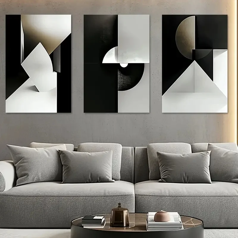 3pcs/set  frameless   Canvas Poster Modern Art Black White Geometry Blocks Poster Wall Art Bedroom Living Room Corridor Decorati