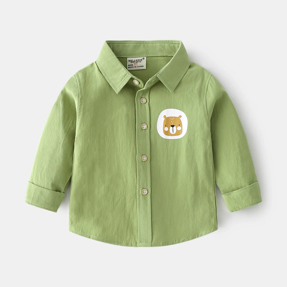 Baby Boys Thin Section Lapel Soft Cotton Shirt Casual Boys Spring and Fall Outside Cartoon Shirt