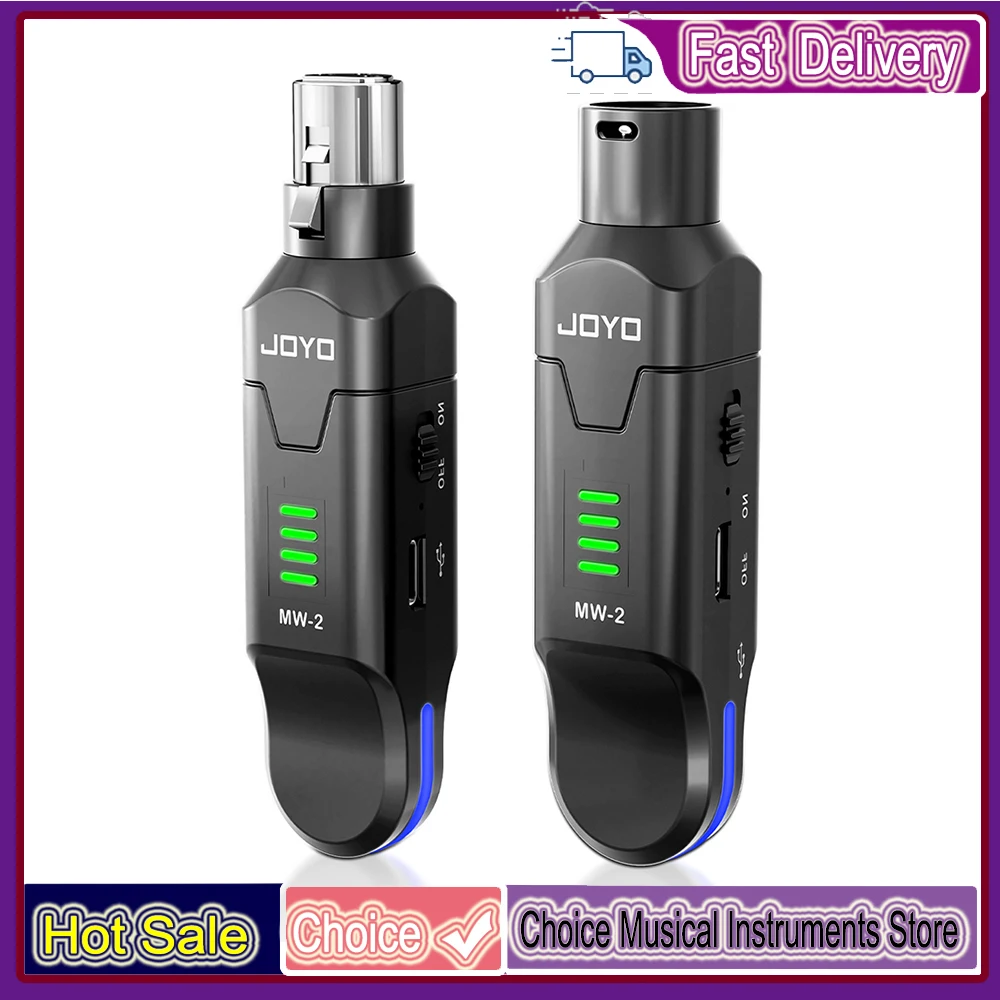 JOYO MW-2 2.4GHz Wireless Microphone System Auto Frequency Hopping Transmitter Receiver for Dynamic & Condenser Mic Live Stage