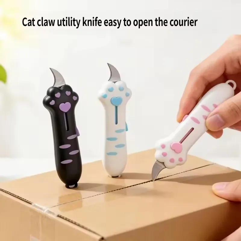 1Pc Cute Cat Grab Telescopic Utility Knife Portable Sharp Box Cutter Handmade Paper Cutting Tool Girl Mini Packaging Opener