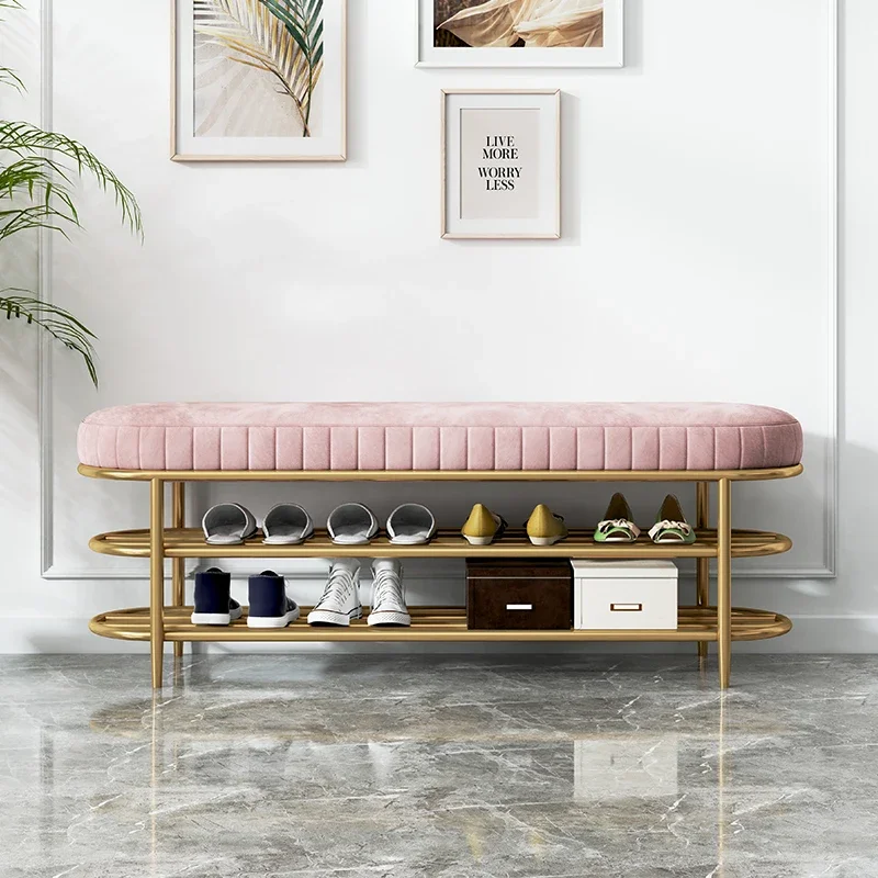 

Nordic-Style Light Luxury Shoe Changing Stool Home Entrance Cushion Shoe Cabinet Hallway Shoe Rack Creative Shoes-Wearing Bench