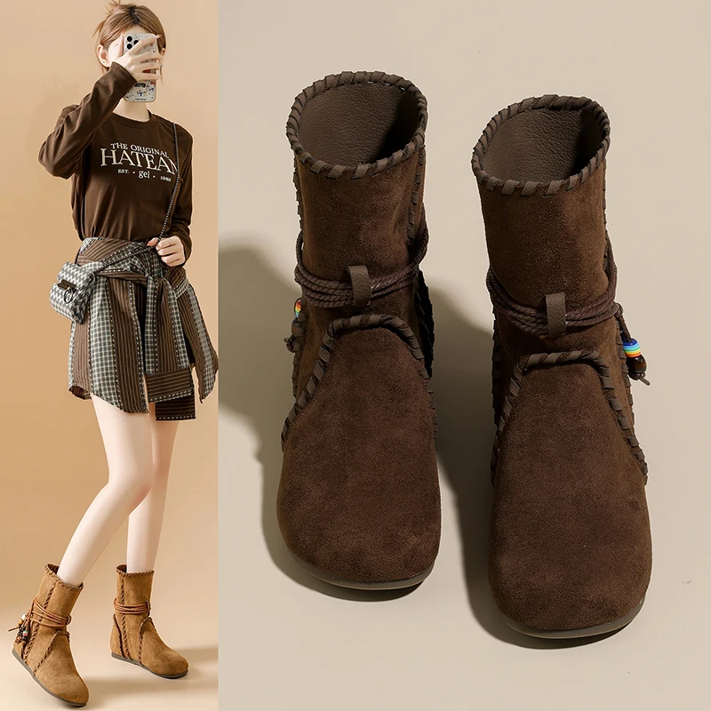 

Ботильоны в богемном стиле, плиссированные ботинки в стиле вестерн с бисером, 9588-6