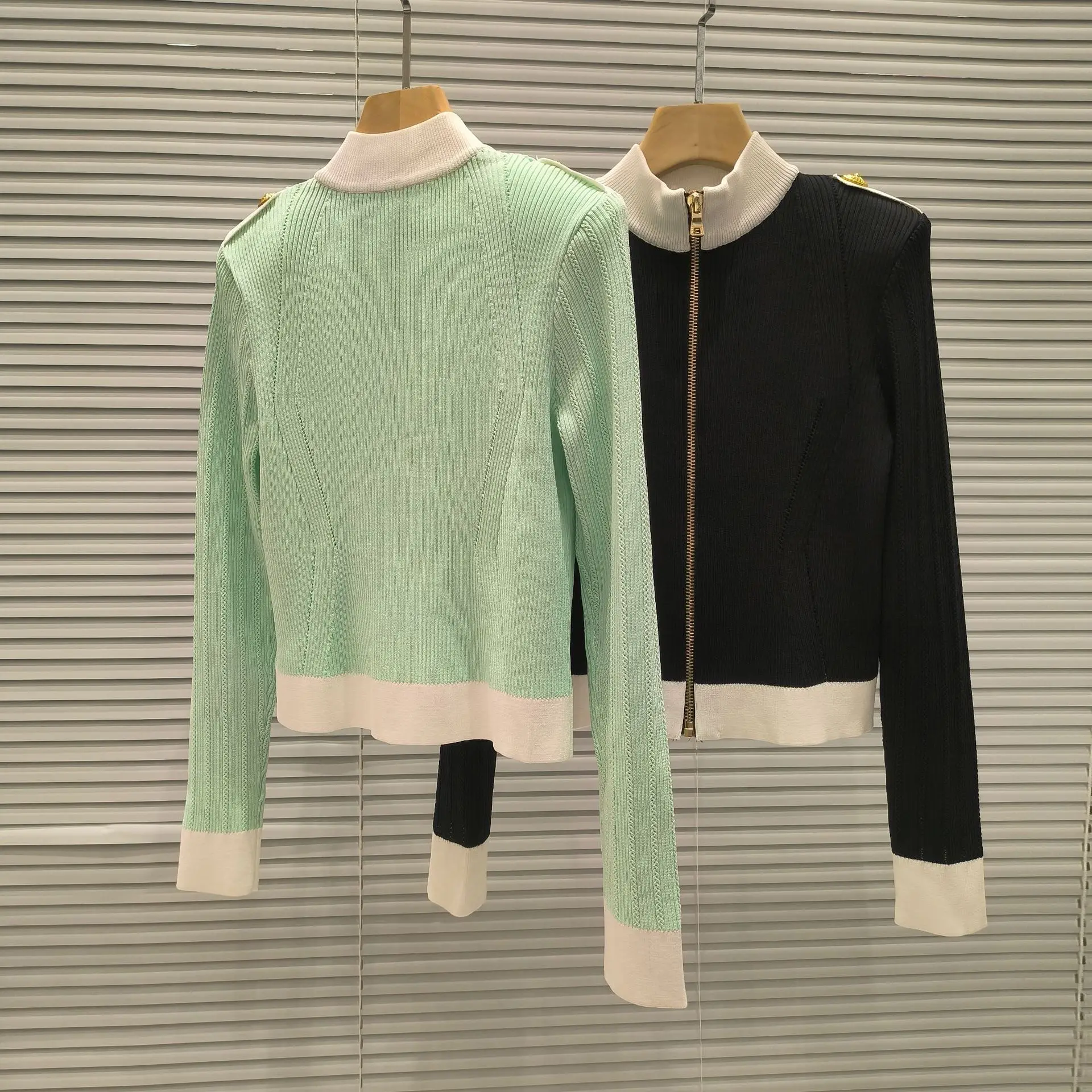 

Высококачественный парижский женский вязаный приталенный повседневный джемпер с золотой молнией и опучками, открытый кардиган или длина, длинный длинный слэ...