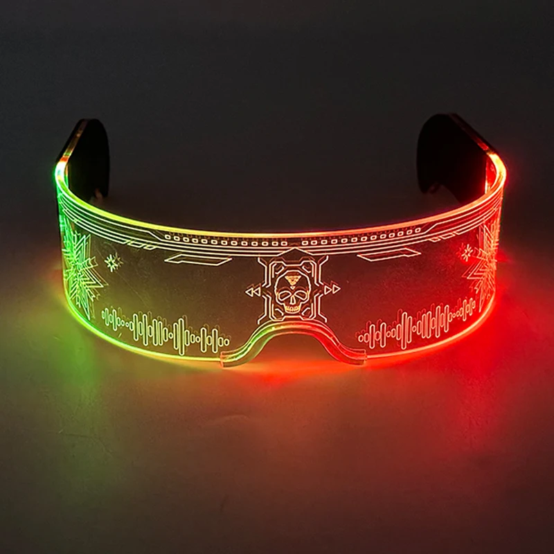 Acrylic LED Glowing Glasses Neon Fluorescent Goggles Cosplay Props Luminous Light Up Glasses Dance Costume