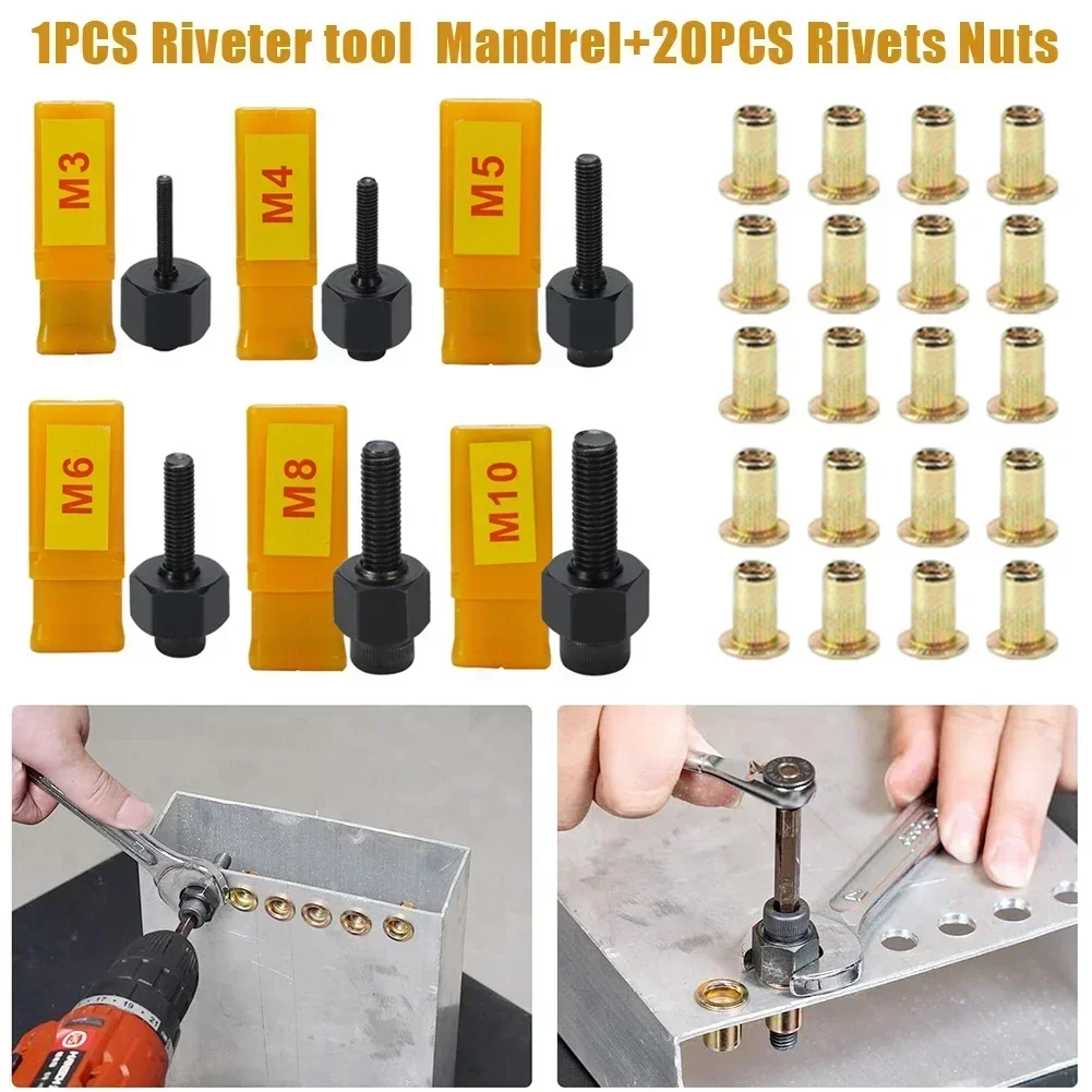 21 Pcs Rivet Nut Tools Hand Rivet Nut Head Simple Installation Manual Riveter For Rivnuts Tools For Nuts M-3/M-4/M5/M6/M8/M10