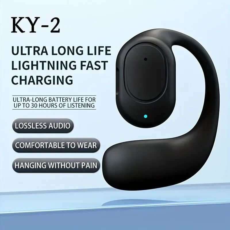 KY-2 Single Wireless Earphones Air Conduction OWS Headphone HiFi Ear-Hook Music Sports Noise Cancel Headset for All Smartphones