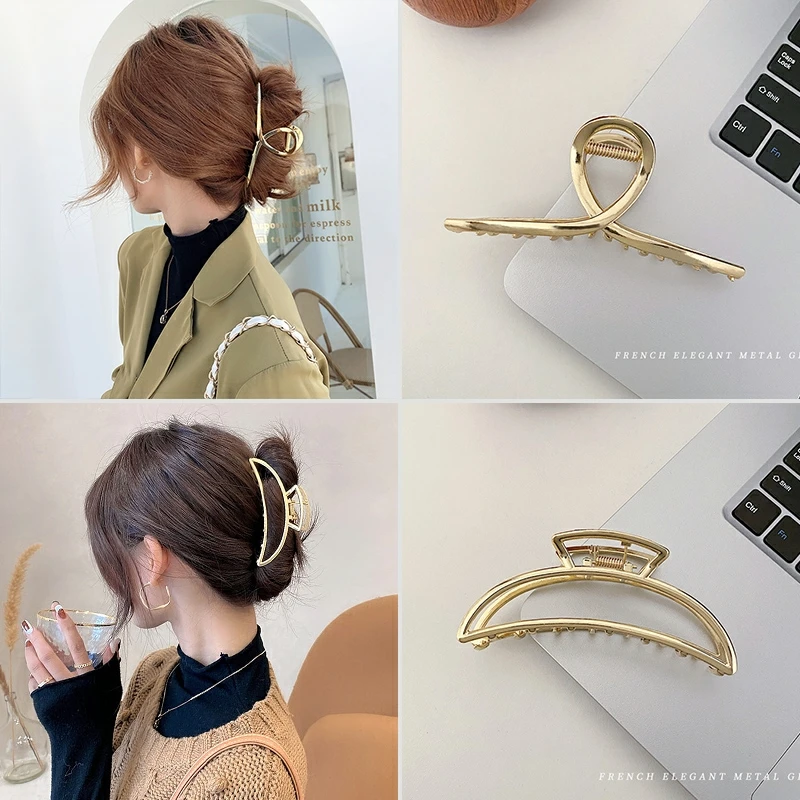 Fashion Metal Geometric Hair Claw For Women Girls Elegant Gold Silver Color Cross Hair Clips Bath Crab Hair Accessories Headwear