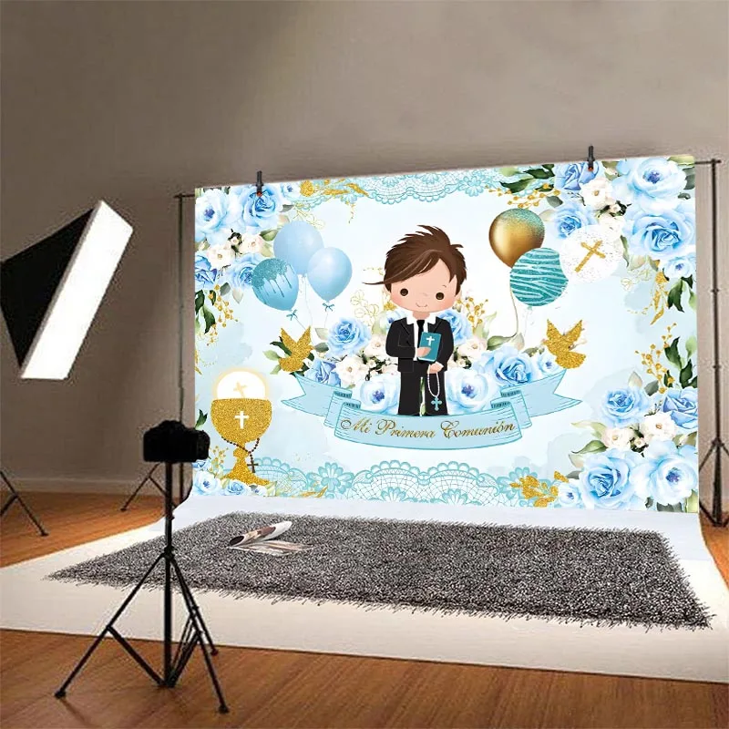 Mi primera comunhão pano de fundo menino menina batismo cruz banner fundo fotografia batismo festa decoração