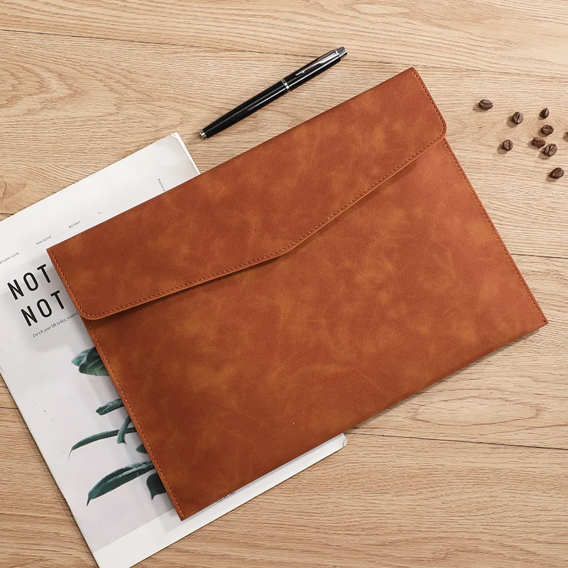 A4 PU Leather Document Bag with Pen Slot Metal Snap File Folder Office Paper Storage Organizer view 5