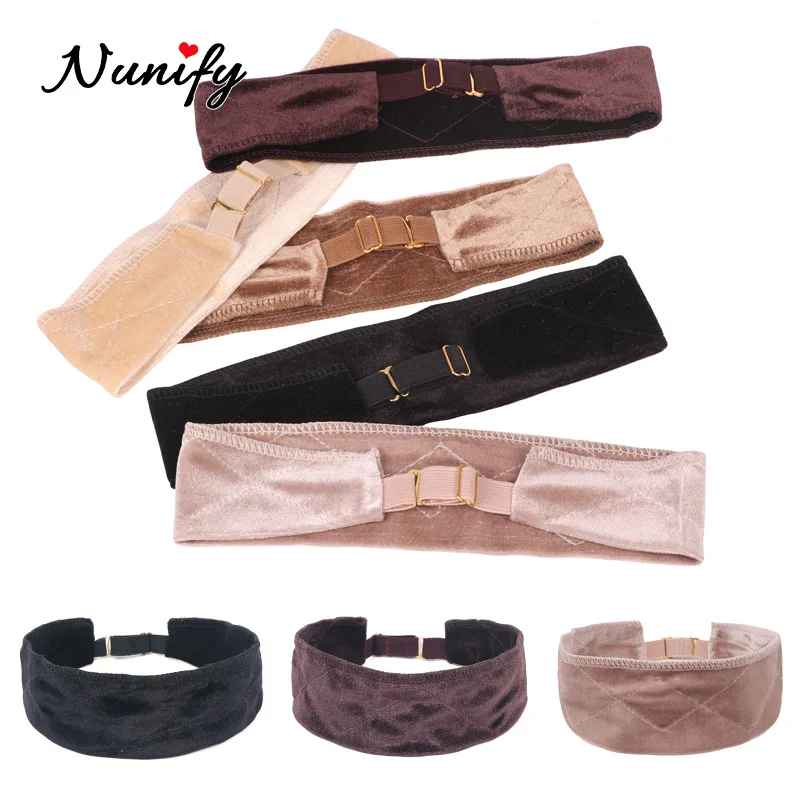 Nunify Wig Band Adjsutable Wtih Hooks Black Velvet Non Slip Wig Grip Headband For Wigs Hold Comfortable Edge Laying Scarf 2pcs