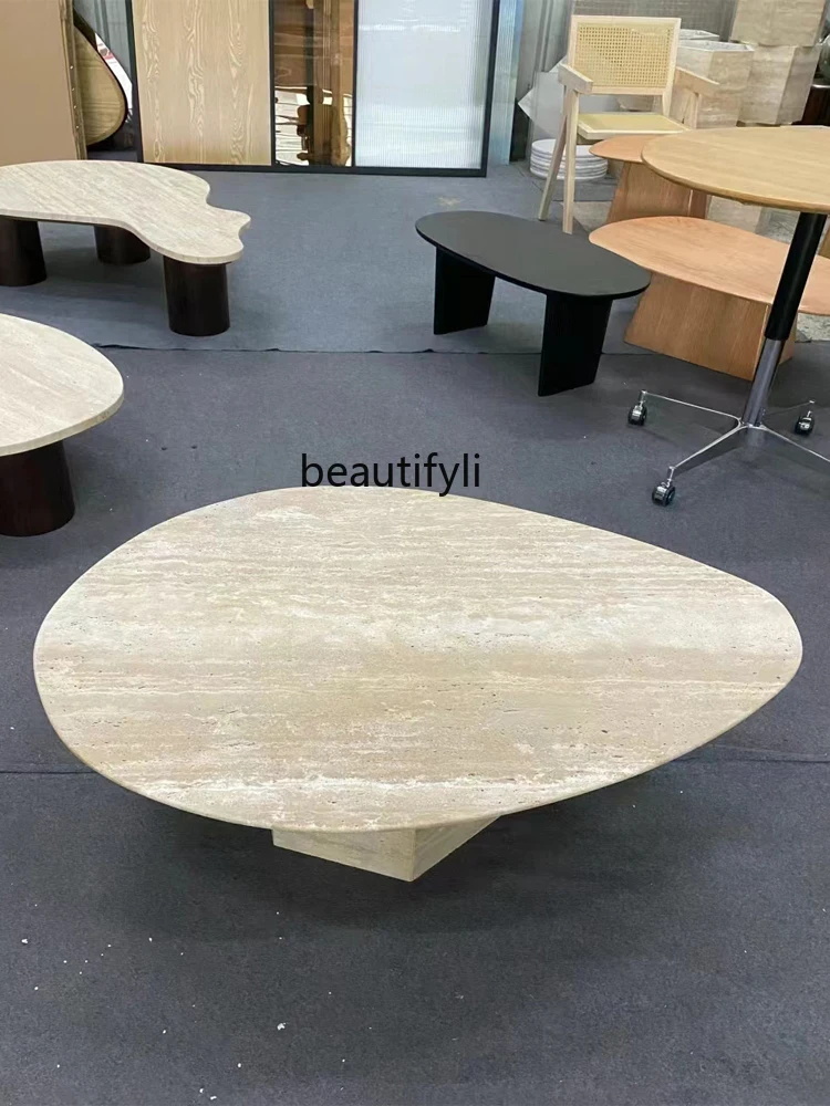 Light Luxury High-Grade Natural Cave Stone Coffee Table Living Room Home Marble Oval Low Table Coffee Tea Table