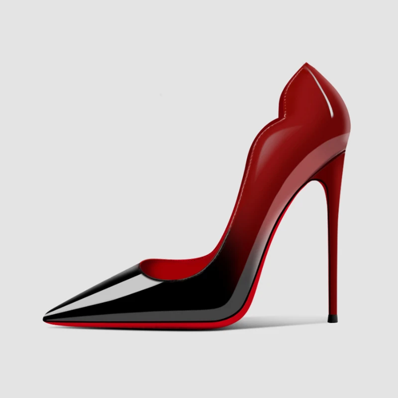 New Spring/Summer Black 12cm Ultra High Heels with Thin Heels, Elegant Charm, Sharp Head, Sexy Large Red Sole Single Shoes