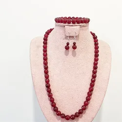 Faceted 10MM Clear Red Ruby Natural Stone Jewelry Sets Bead Necklace Earrings Bracelet Chain Choker Trendy Simple Design New