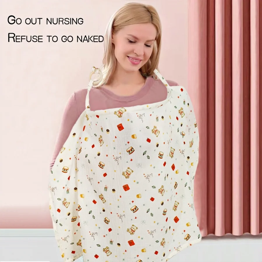 Baby Nursing Cover, Arched Neckline,Soft & Breathable 100% Cotton,Mother\'s Nursing Apron,Multi-useStroller Cover