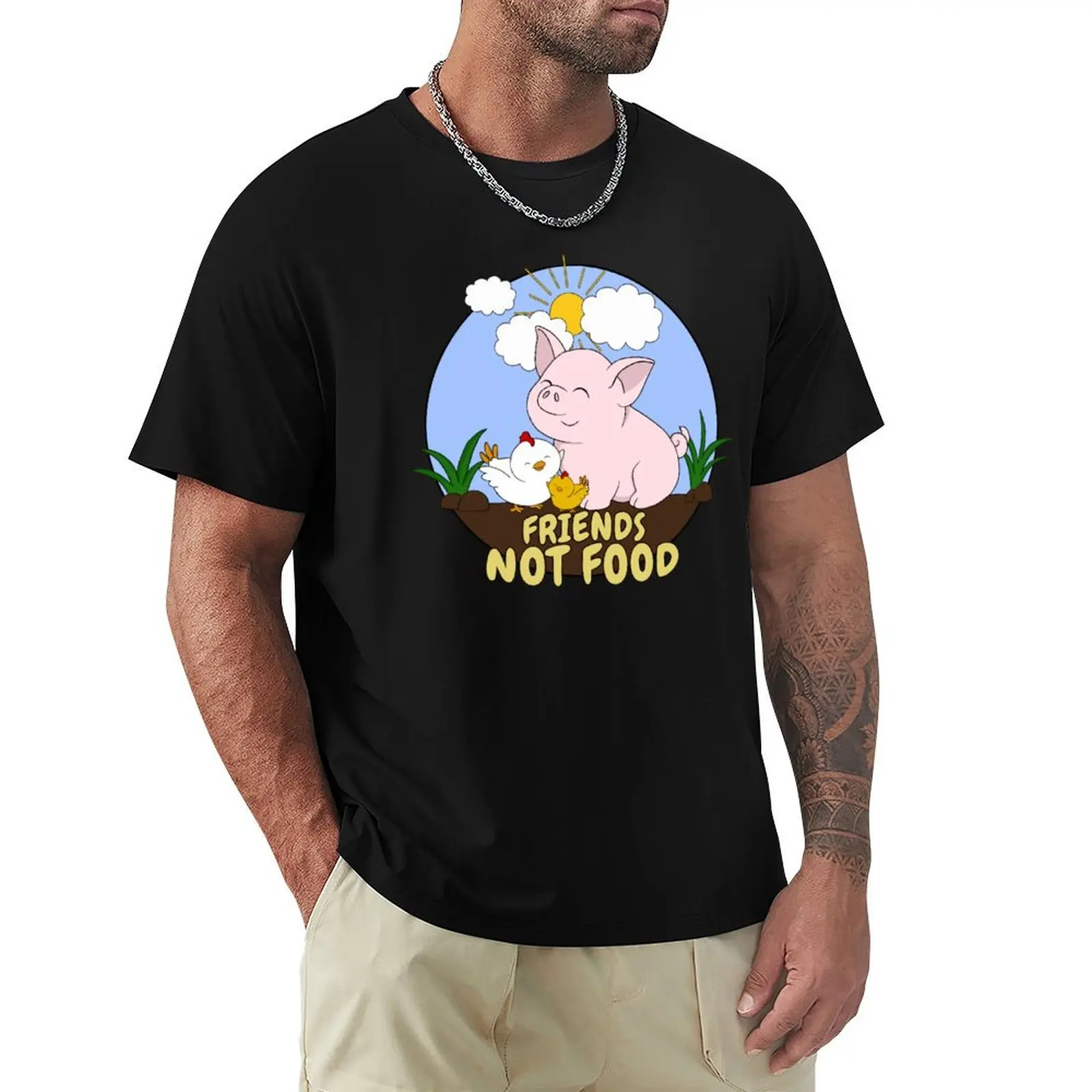 

Friends Not Food - Cute Pig and Chicken T-Shirt tops korean fashion mens shirts graphic tee