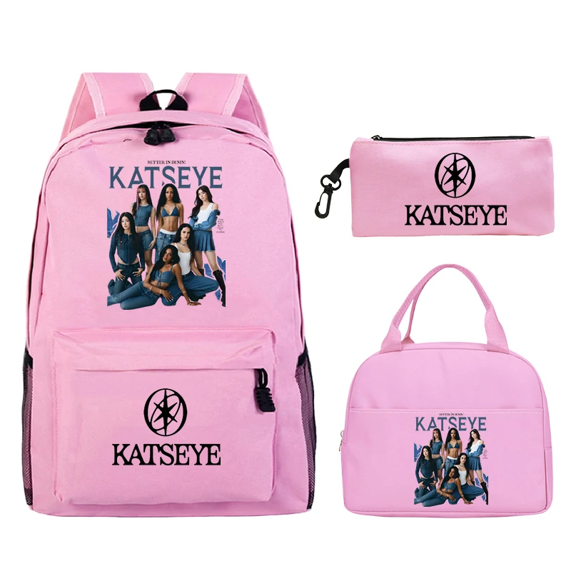 

3pcs/set Kpop Katseye Graphic Backpack Beautiful Chao School Bag for Boys Girls Children Zipper Schoolbag Lunch Bag Pencil Case