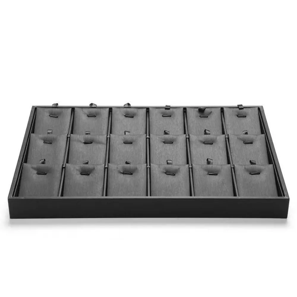 Stackable Jewelry Display Tray Black Multi Compartments PU Leather Jewelry Pallet Anti-slip Flat Bottom Jewelry Drawer Inserts