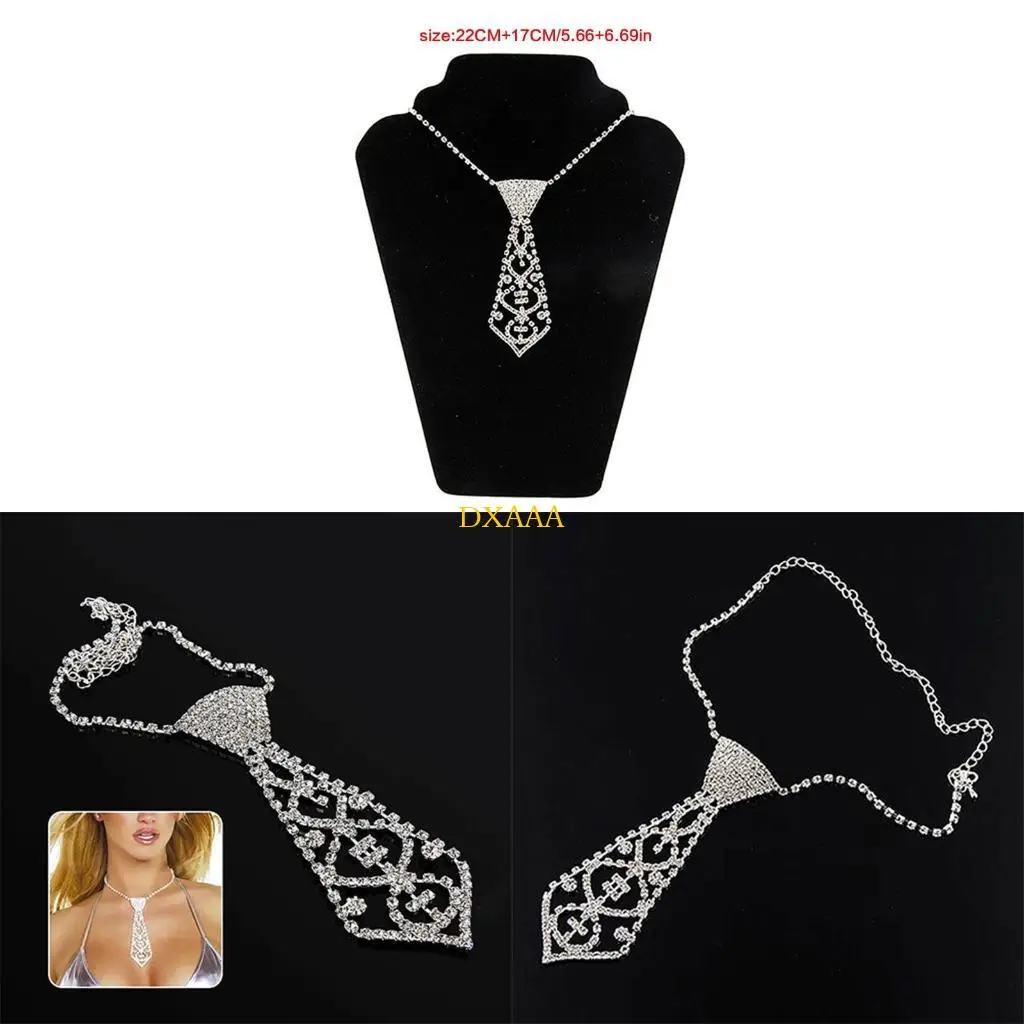 

DXAA Women Sexy Glitter for Rhinestone Necktie with Adjustable Long Chain Hollow Clavicle Shiny Jewelry Diamond Necklace Choker