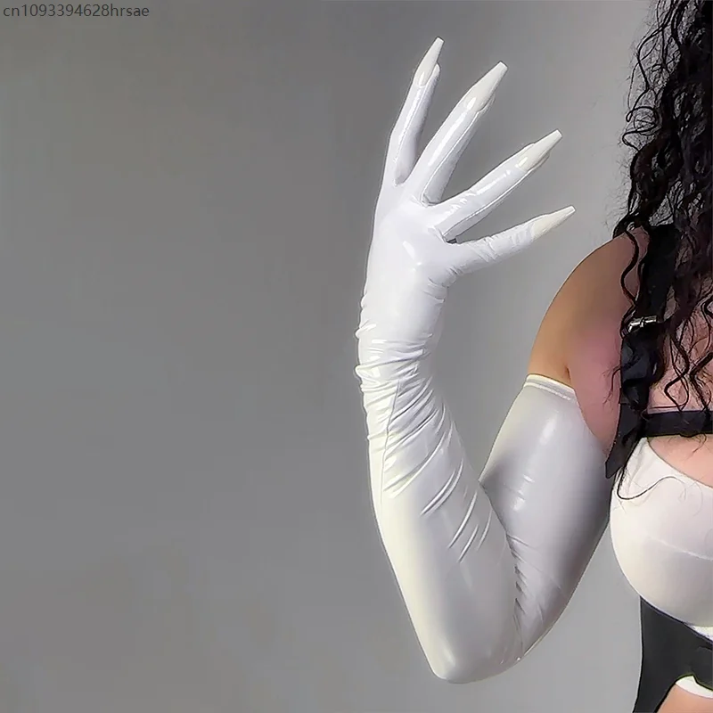 Olie glanzende dunne elastische lakleren handschoen 70 cm lange nagels handschoen kunst PU leer mode avond rollenspel cosplay kostuum