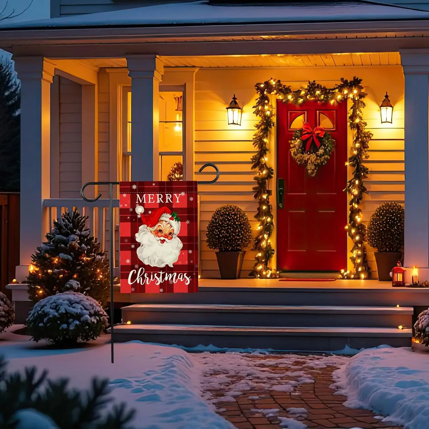 Merry Christmas Garden Flags for Outside, 12x18 Inch Double Sided Christmas Santa Yard Flag, Farmhouse Winter Yard Flags for uui