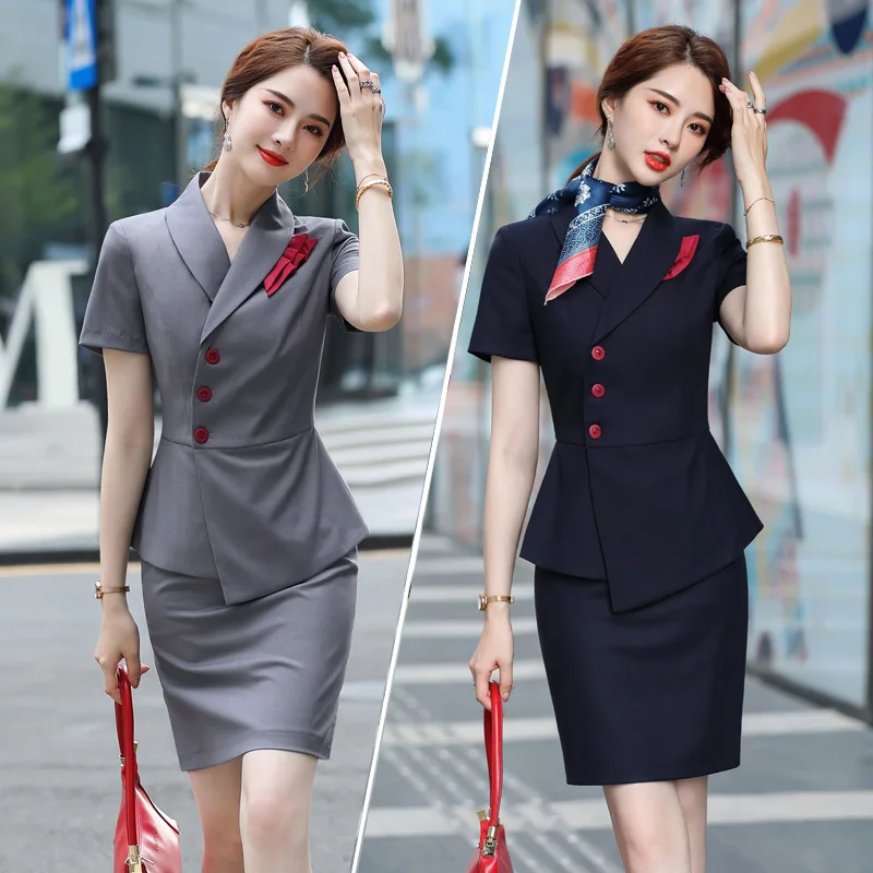 

Flight Crew Attendant Uniform Professional Suit Female Reception Beautician Work Wear Stewardess Flying Costume Aviation Uniform