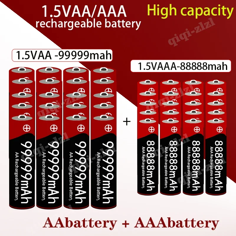 New AA+AAA Battery 1.5VAA High Capacity 99999mAh+1.5VAA88888mAh Alkaline 1.5V Clock Toy Camera Battery Rechargeable Battery