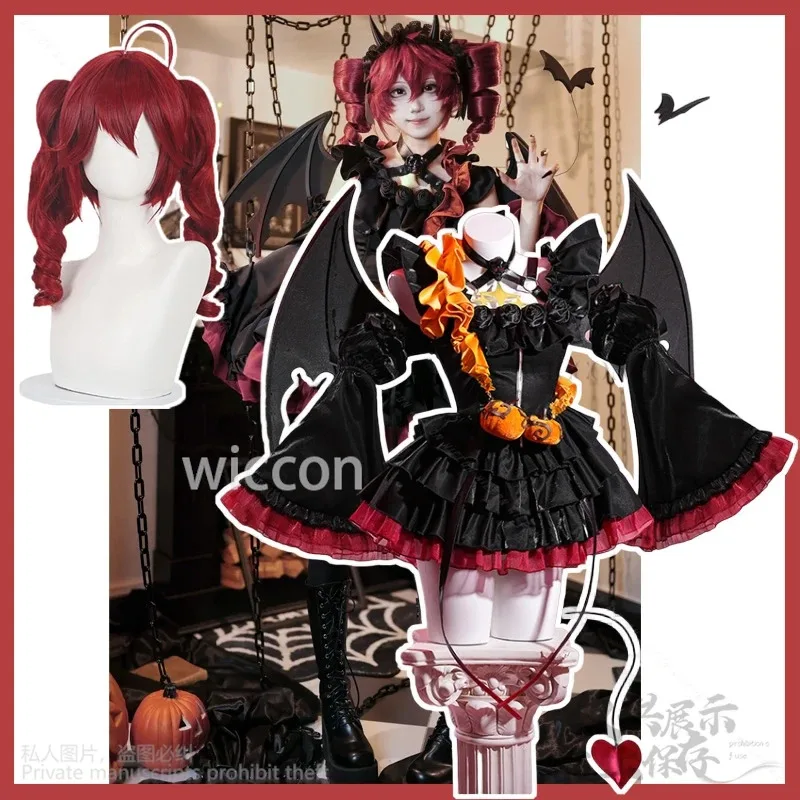 

Anime Game Project Sekai Cosplay Teto Vtuber Costume Dress Lolita Dark Little Devil Wing Red Wigs For Halloween Props Customized
