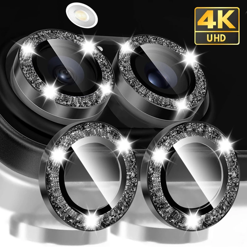 iPhone 17/17 Pro Max/17PM/17 Air用 グリッターカメラレンズ保護カバー 9Hガラスメタル保護キャップ 2025