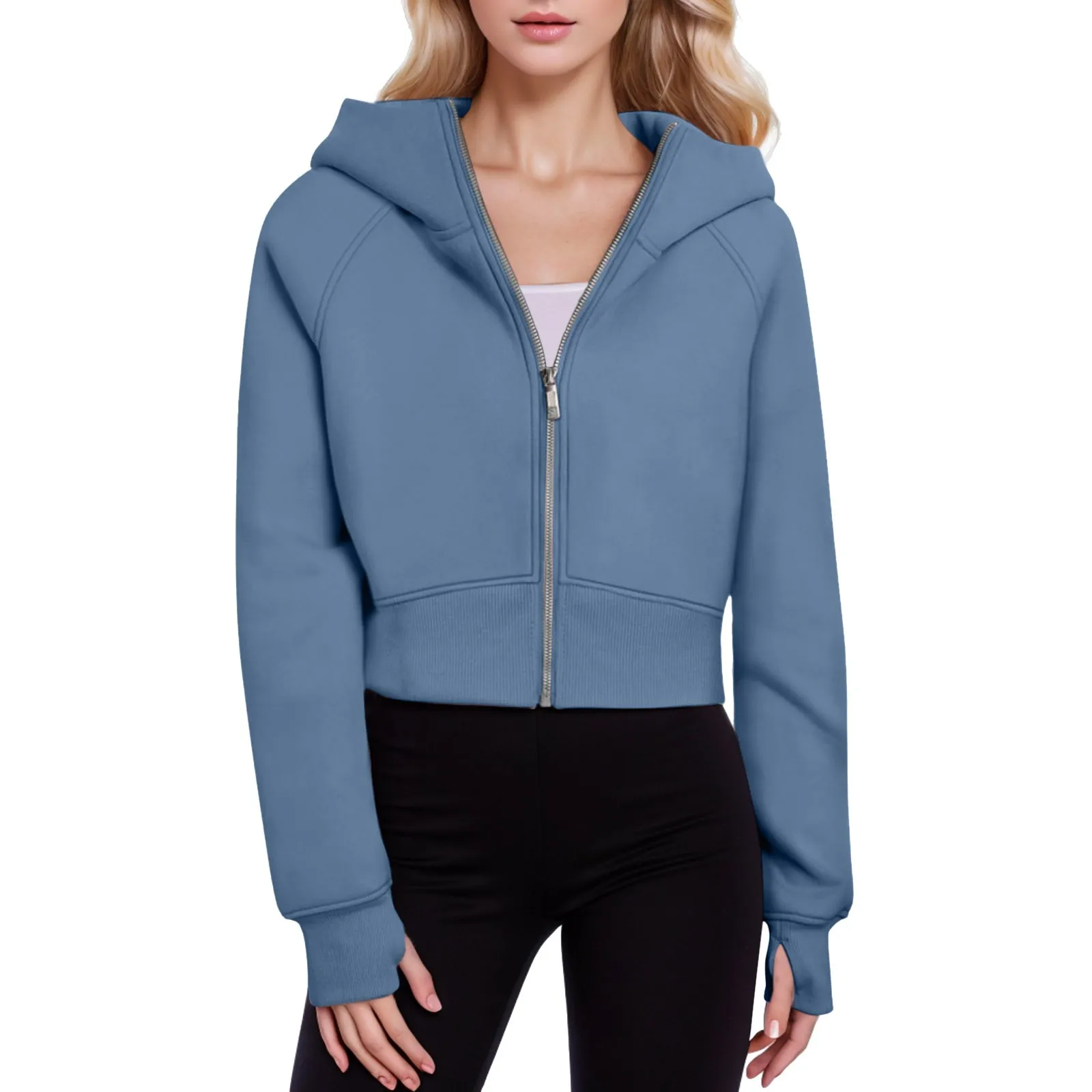 

Sweatshirt Tops Women's Autumn And Winter Solid Colour Hoodies Fashion Padded Zip Short Sweatshirt Jacket Long Sleeve Casual