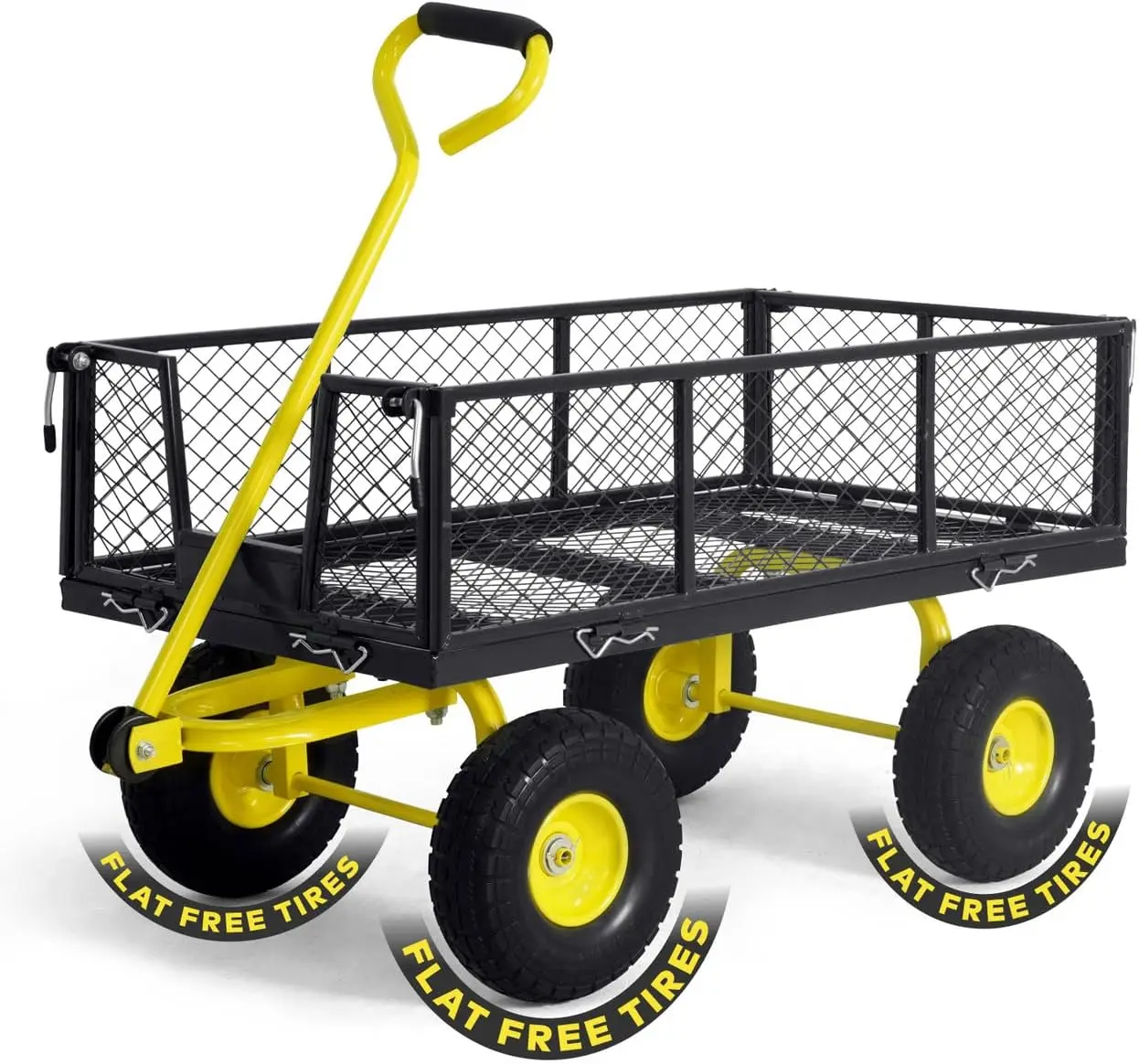 

Metal Black Garden Cart, w/ 180° Adjustable Yellow Handle, w/Mat and Strap, Heavy Duty 880 lbs Capacity, w/ 10” Flat-Fre