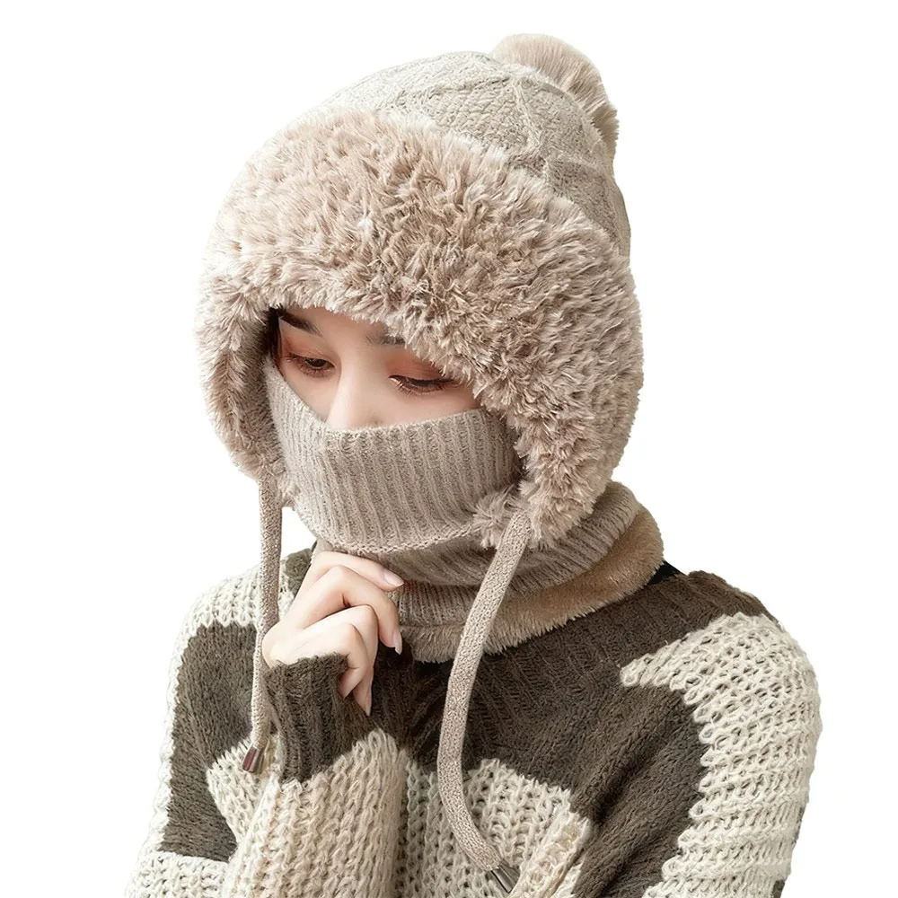 

Fashion Windproof Winter Hat Ear Protection Knitted Beanies Cap Warm Full Face Mask Hat Scarf Set Cycling
