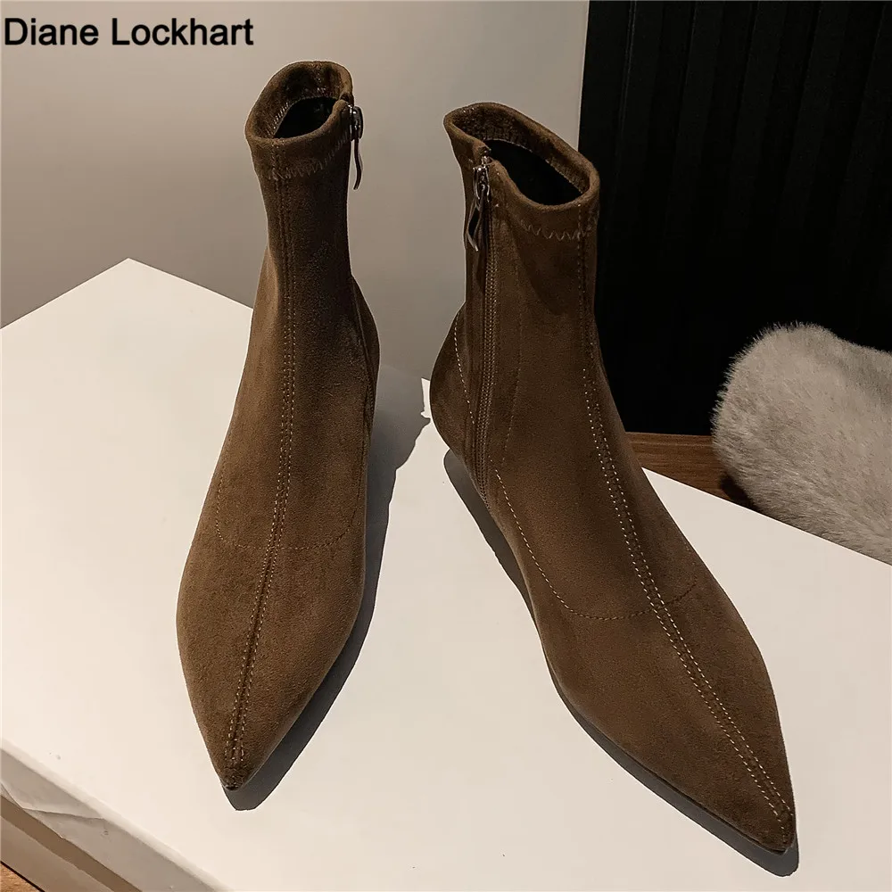 

Fashion spring New Women Boots Pointed Toe Socks Boots Yarn lastic Ankle Boots Suede Thin Heel Shoes Female Bota Feminina