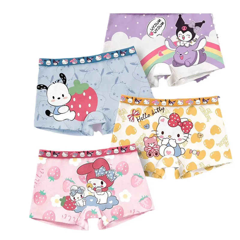 Calzoncillos de algodón de la serie Sanrio para niños y niñas, ropa interior transpirable, Bóxer, regalo del día de Navidad, 4 unidades por lote