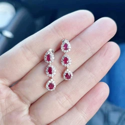 FS 3*4 Natural Pigeon Blood Red Ruby Earrings Real S925 Sterling Silver Fine Fashion Wedding Jewelry For Women MeiBaPJ