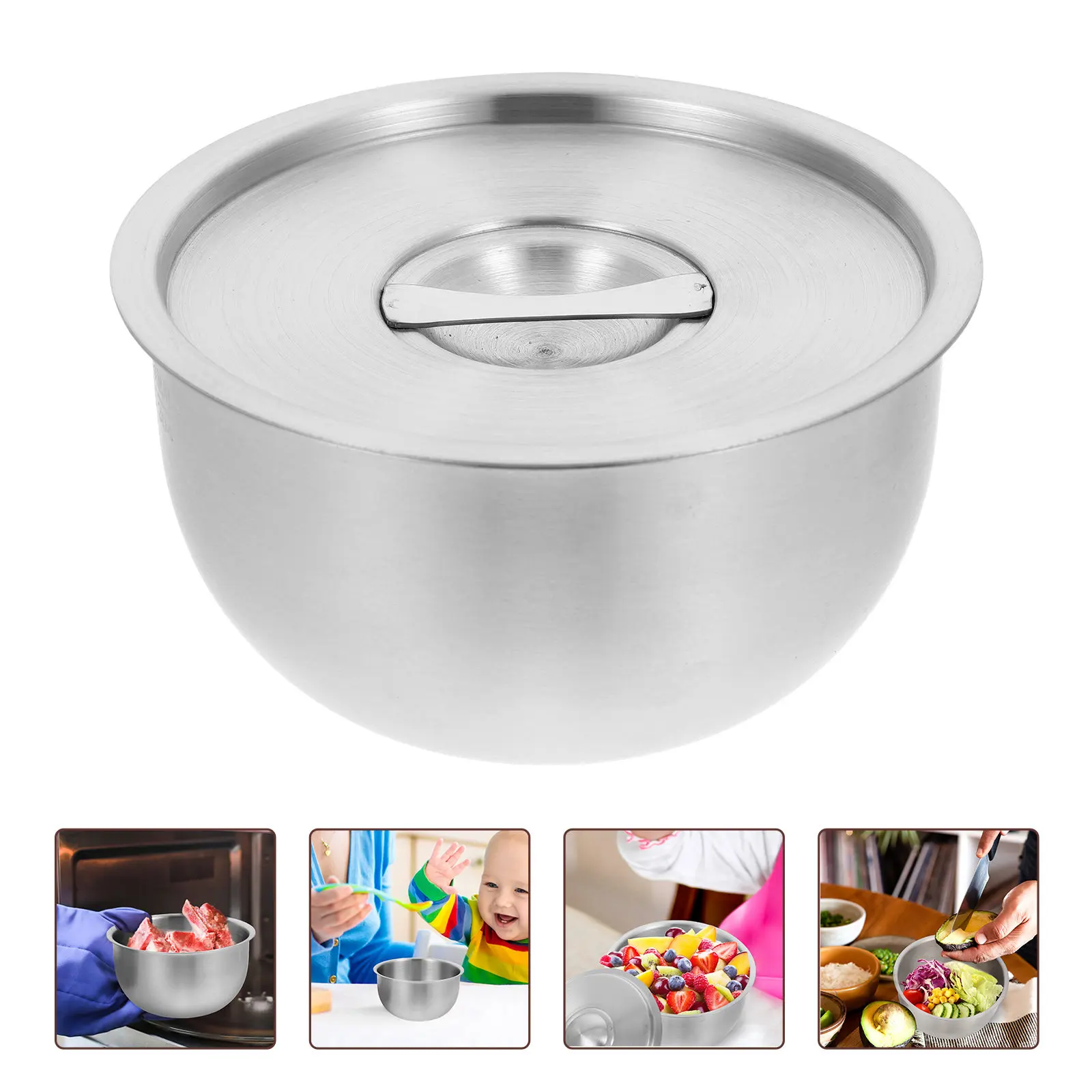 

Stainless Steel Baby Food Steamed Egg Bowl with Lid Kitchen Tableware Multifunctional Soup Container Household Metal Steaming