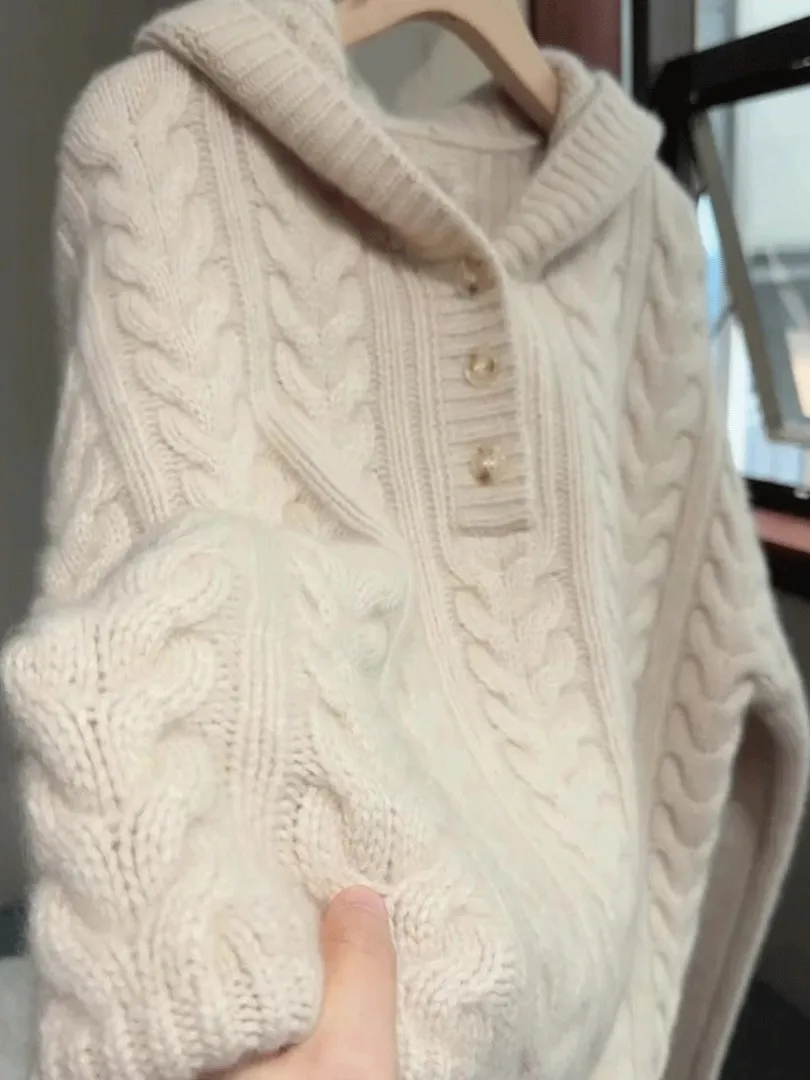 韓国風スリーブゆったりロングスリーブレディースニット帽子コートツイストデザイン冬セーターカジュアルトップファションセンセーション