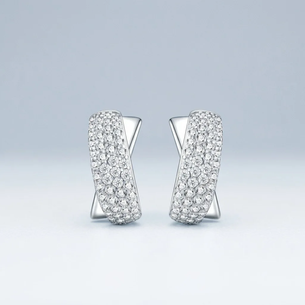 D-Color 1.3mm Moissanite 106-Stone Irregular Statement Earrings, Platinum Plated S925 Sterling Silver, Exquisite Fine
