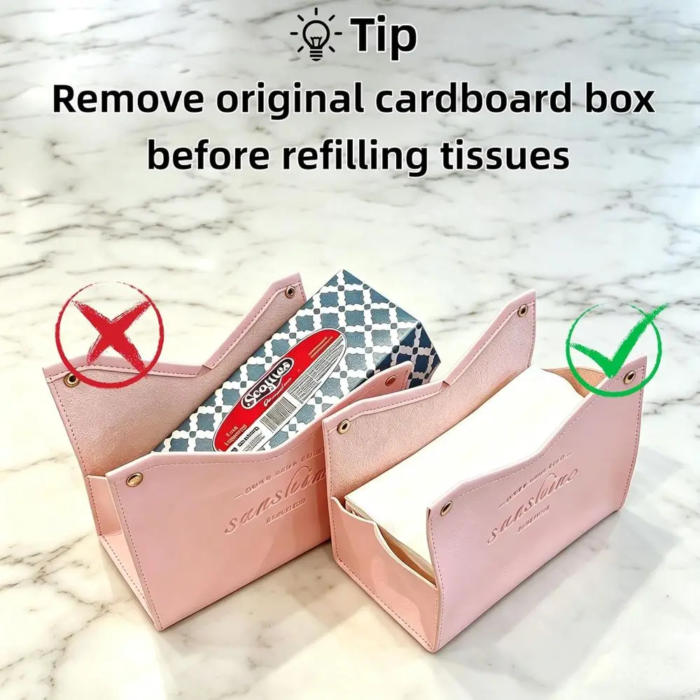 Luxury PU Leather Tissue Box with Snap Closure, Minimalist Design for Home and Office Use (Pink)