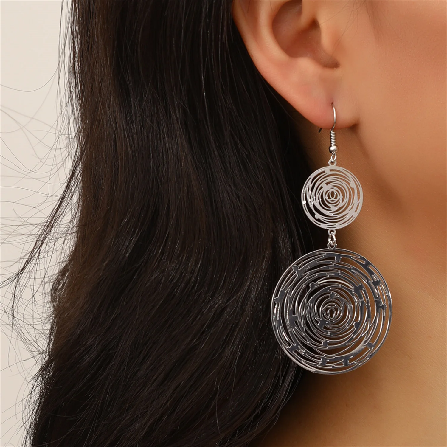 Bohemian Summer Beach Vintage Boho Hollow Circle Dangle Earring Copper Ethnic Hook Drop Golden Silvery Long Earrings For Women