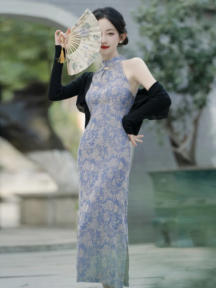 Purple Print Cheongsams Sexy Sleeveless Qipao New Chinese Style Dress Female Spring Summer Vestidos Elegant Qipaos Costume